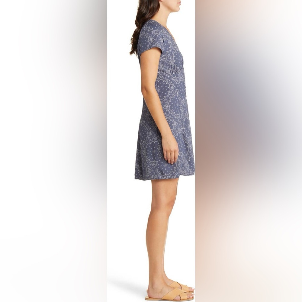 Madewell Shirred Button Front Navy Cream Paisley Print Dress Size 8 - Picture 3 of 9